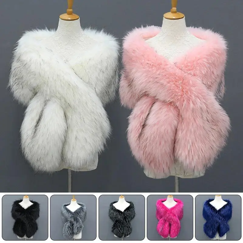 Autumn Winter Faux Fur Shawl Scarves & Wraps Fur Capes Wedding Bolero Stole Shawl Wraps Bridal Jacket Formal Evening Party Shrug