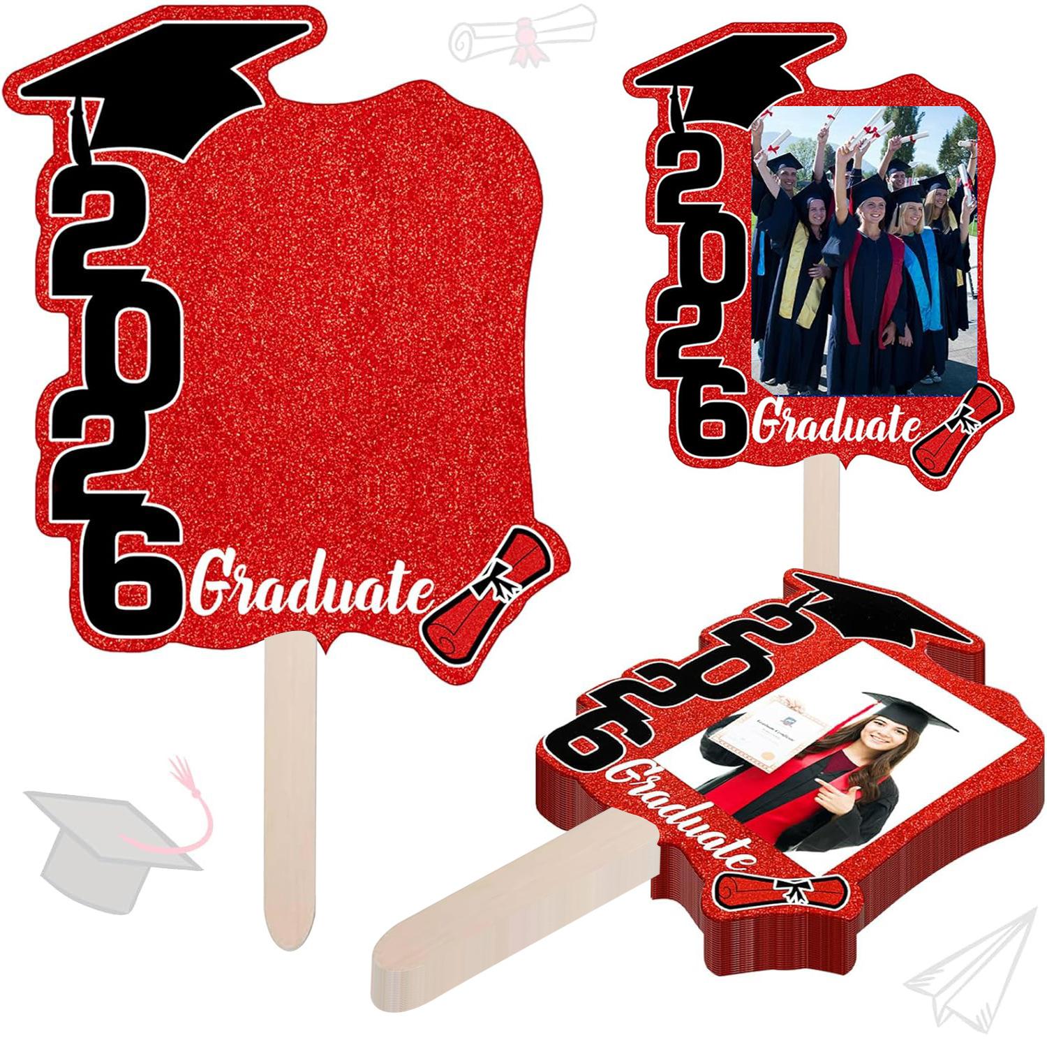 12 Pack Class of 2026 Graduation Fans with Handle Double Sided Grad Photo Props for Keepsake Gifts Graduation Party Supplies