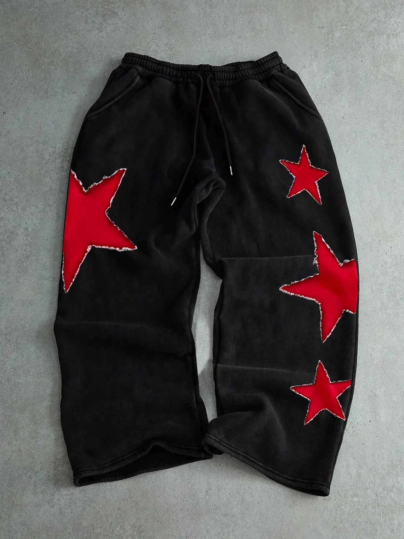 Men's Casual Sport Pants, Star Pattern Print Sweatpants, Drawstring Wide Leg Leisure Long Pants, Suitable for All Seasons