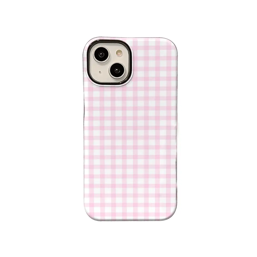 Light Pink Fine Gingham Plaid TPU Shell Phone Case - Drop Protection, Vivid Print, Soft Girly Style for iPhone Series (17,16,15,14,13,12,11 Plus Pro Max), Fits iOS, Delicate Gift, Custom