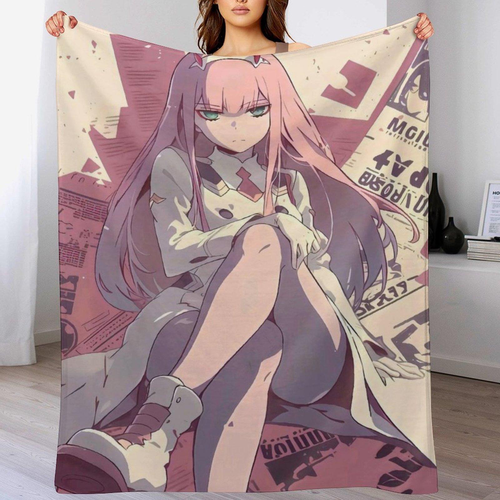 Darling in the Franxx Zero Two Anime Throw Blanket, Soft Flannel 02 Retro Style Blanket, Cozy Anime Decor for Couch Bed, Anime Lover Gift