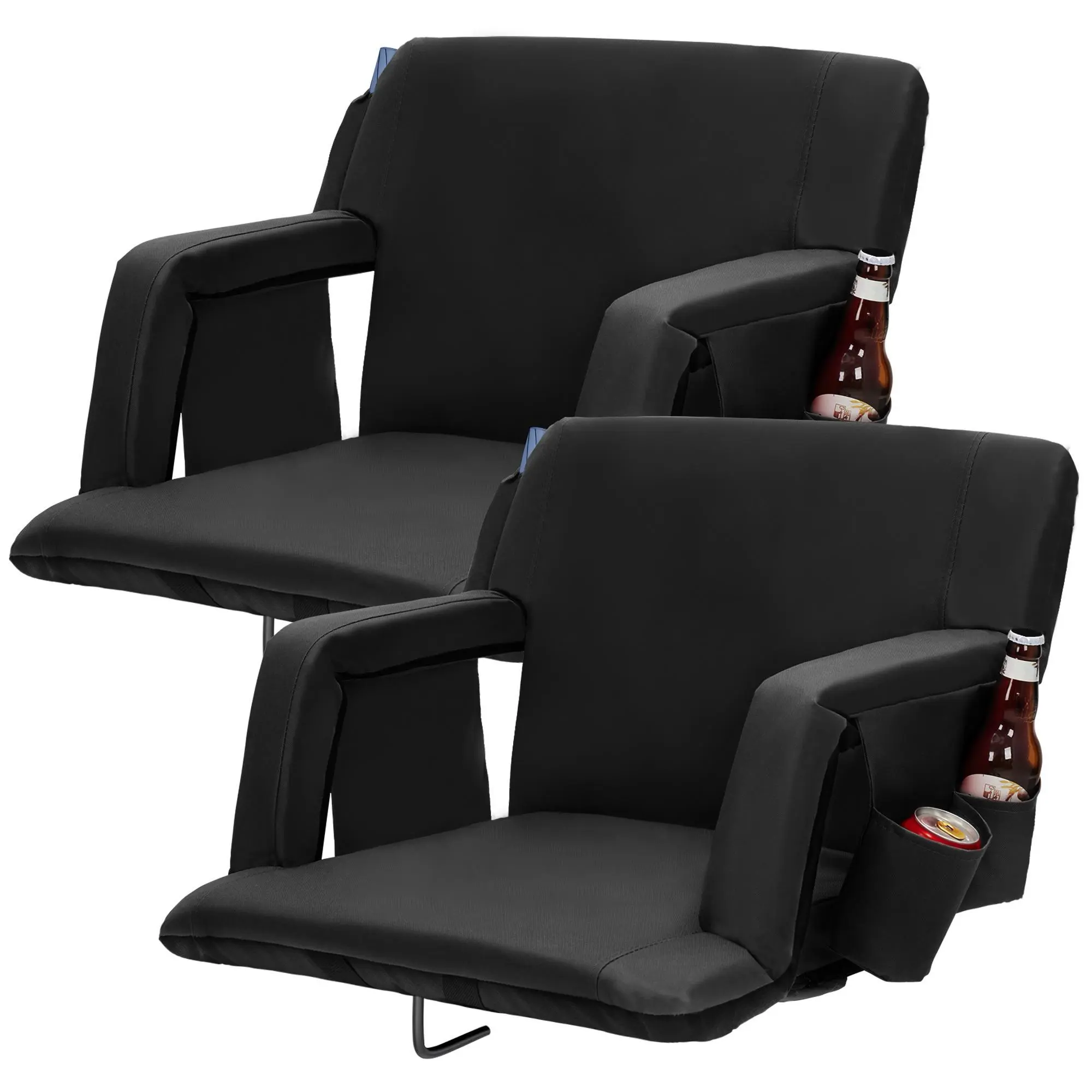 Set of 2 Extra Wide Stadium Seats, 20.5" Waterproof Reclining Bleacher Chairs with Thick Padding, Adjustable Armrests, Backpack Straps & Non-Slip Base for Baseball, Collapsible, Outdoor Concerts, Durable, Lightweight, Rugged Outdoor Chairs