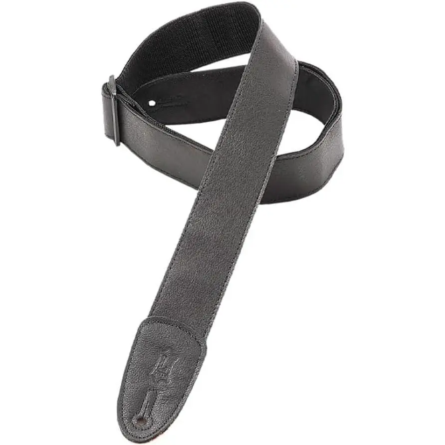 Leathers 2" Wide Black Garment Leather Guitar Strap with Polypropolene Backing and Tri-Glide Adjustment, Black (M7GP-BLK)