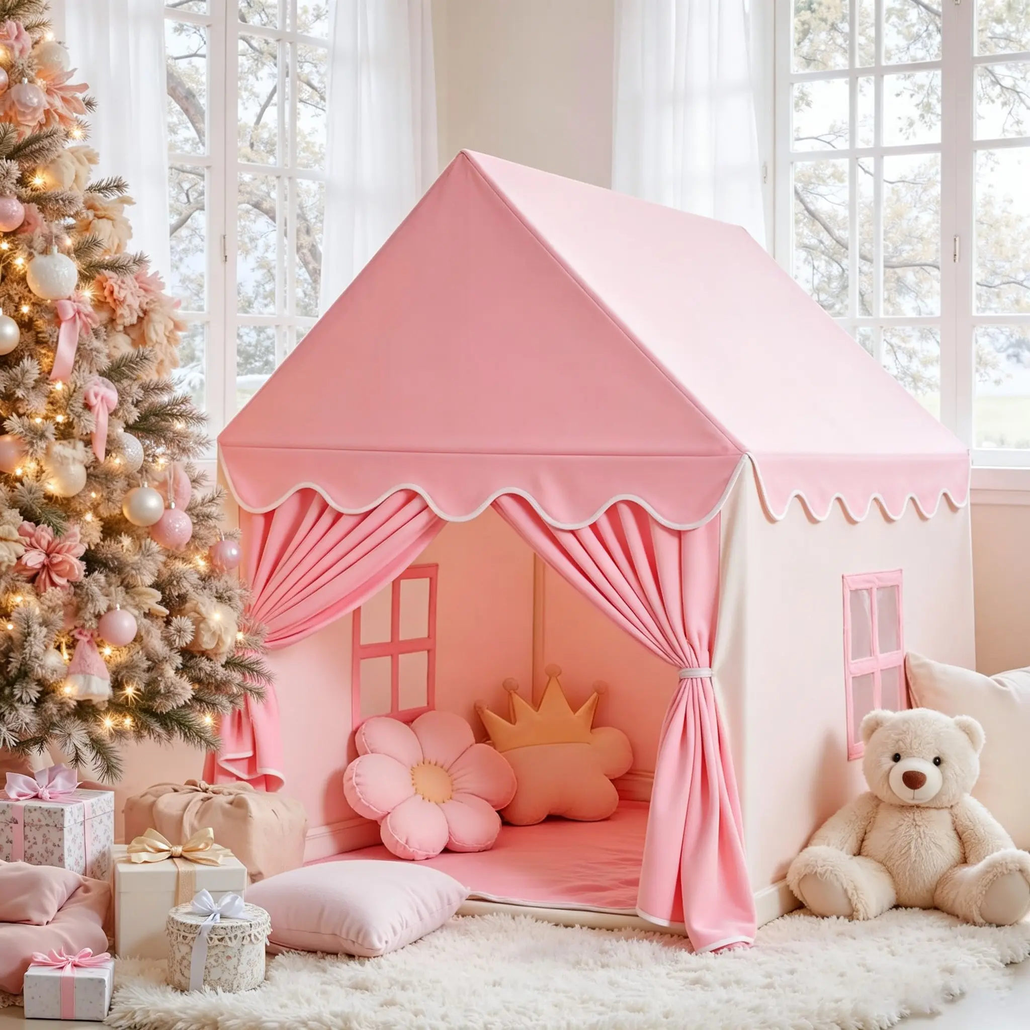 Kids Tents Indoor for Girls, Toddler Play Tent Large Fairy Playhouse for Baby Inside Princess Castle House Child Teepee Gift Toys