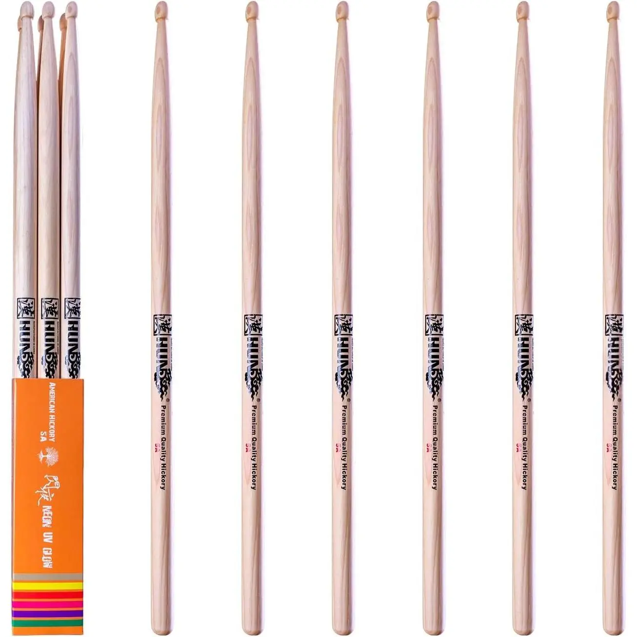Anti-Slip Drumsticks 5A - 3 Pairs (6 Sticks),  Hickory , Weight and Pitch Matched for Balanced Feel