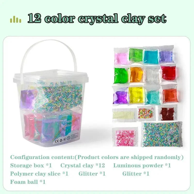 Crystal Transparent Clay - Creative Stress Relief Toy for Kids, 4 Colors & 12 Color Slime Making DIY Kit, Soft Pressure-Relieving Birthday Gift, Creativity, Relieves Stress