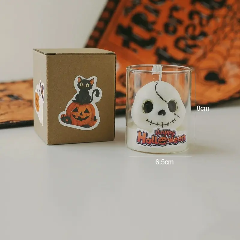 1PC Halloween Gift - Handmade Candle Atmosphere Decorative Ornament, Pumpkin Ghost Skull Aromatherapy Candle Cup, Theme Party Candles