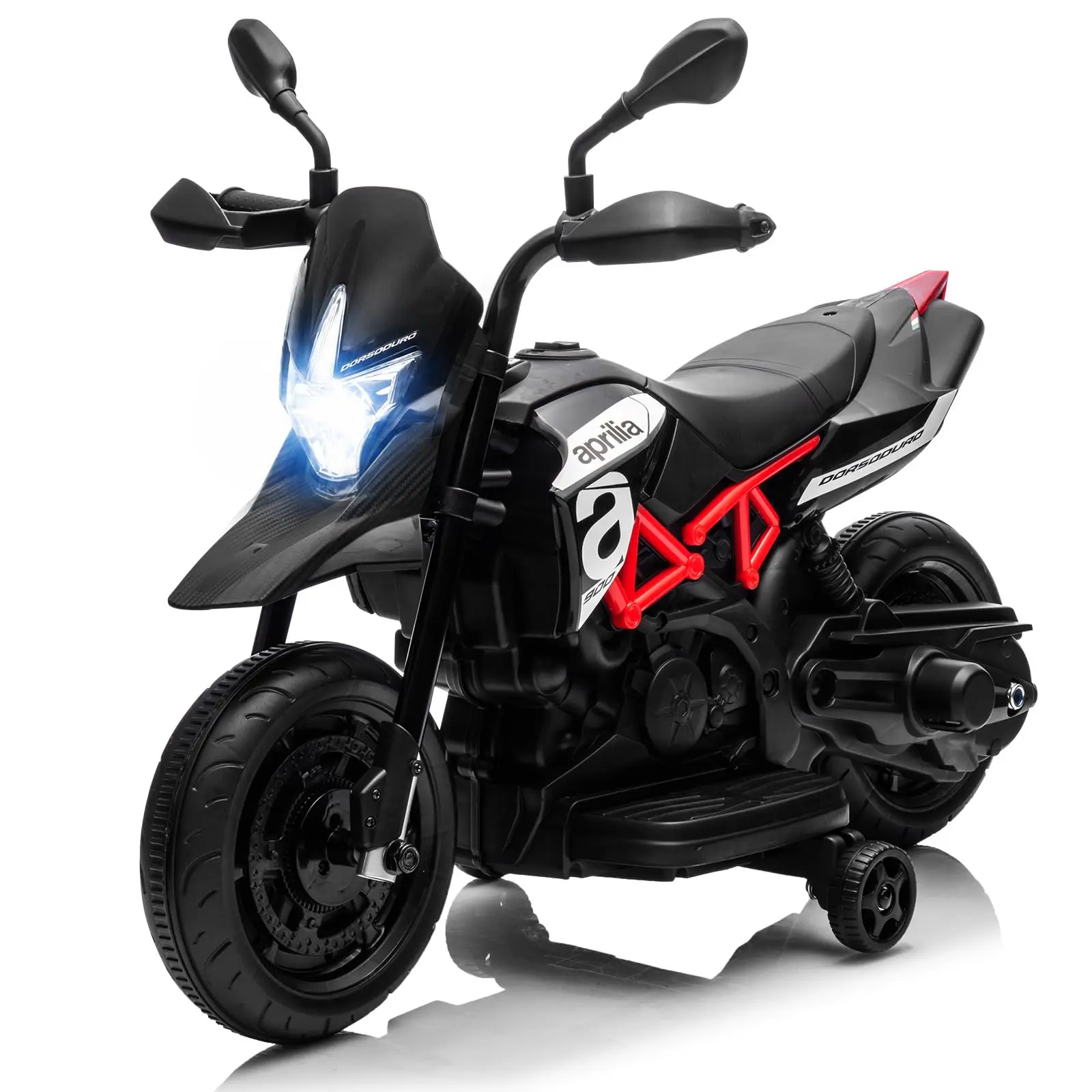 6V Motorcycle Electric Ride-on for Boys & Girls – Dirt Bike Style with Training Wheels, Spring Suspension, Working Headlights, Music & USB