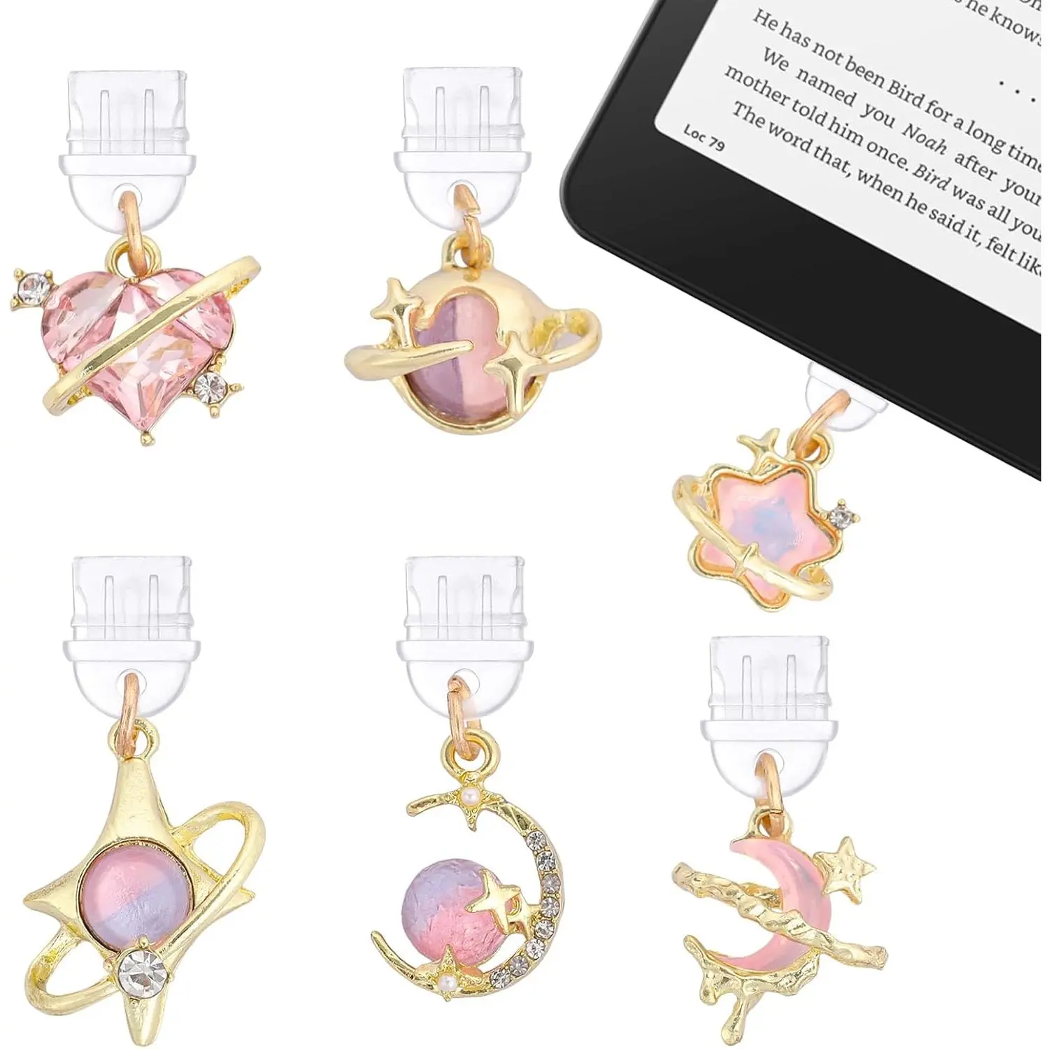 Y2K Dust Plug  - 6 count Fantasy Aesthetic Pendant Compatible with Kindle & Phone Type C/USB C Charger Port