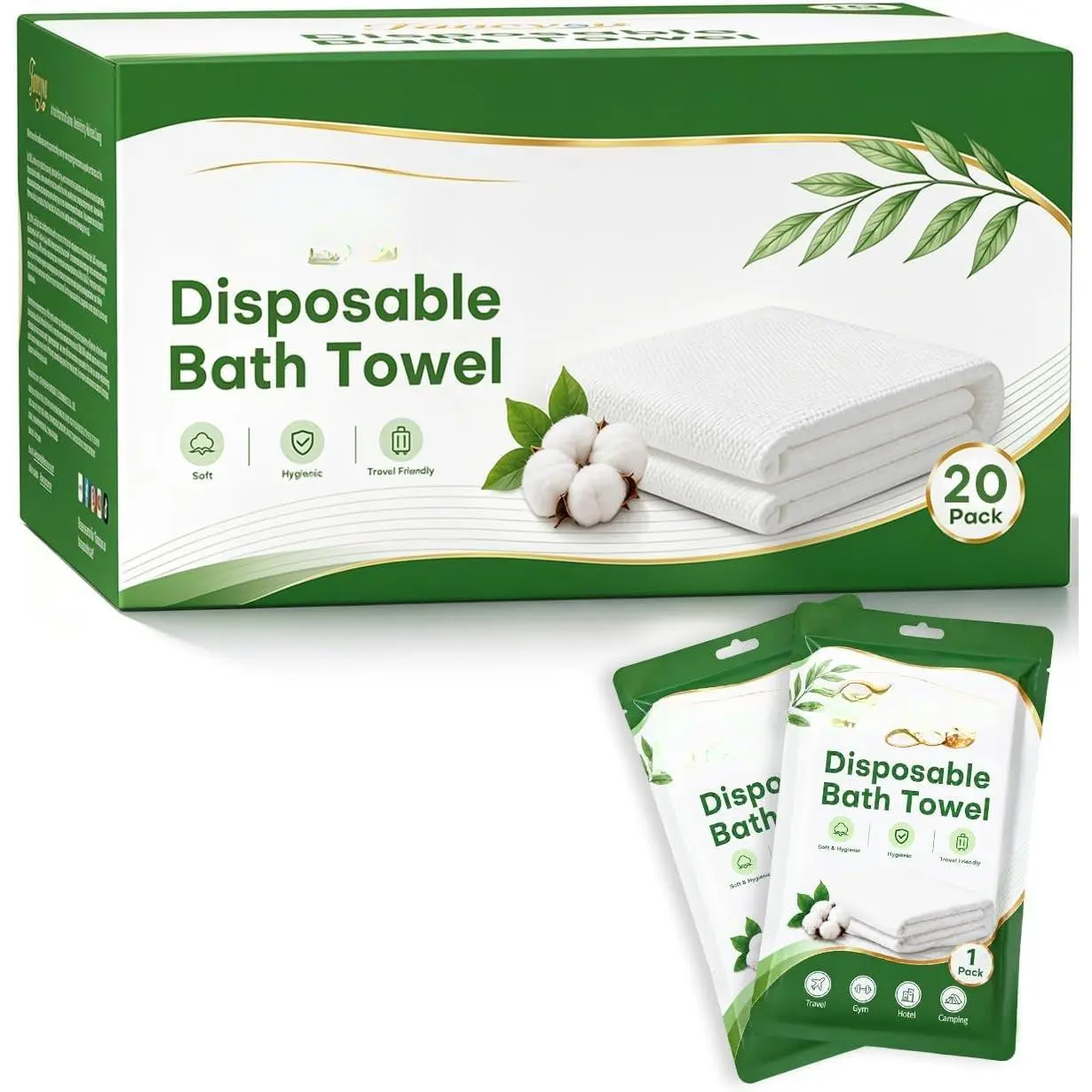 10-Pack Unisex Disposable Synthetic Bath Towels, Compact Packaged Travel Shower Towels for Camping & Hiking, 55" x 27.5"