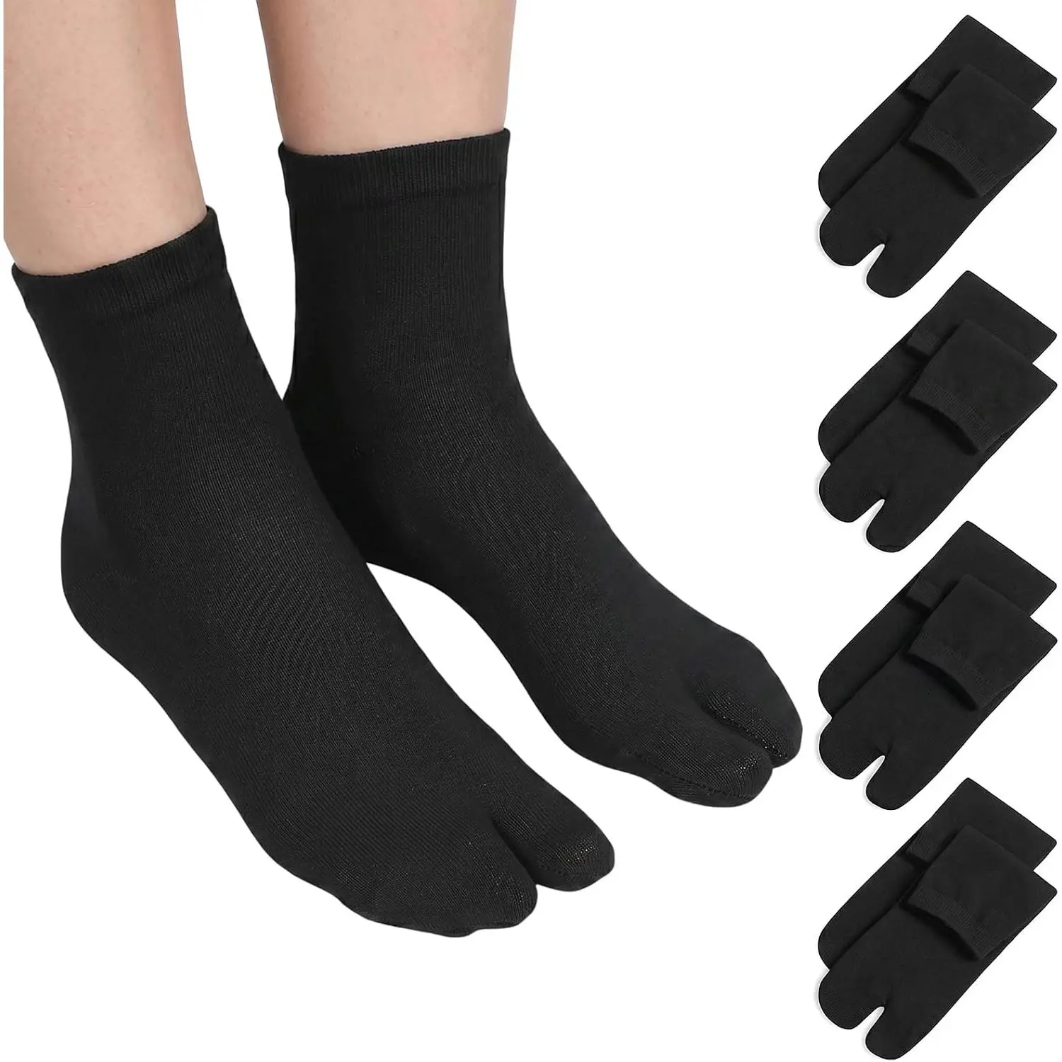 4 Pairs of Cotton Flip Flop Socks for Men, Elastic Tabby Socks for Flip Flops, Black Split Toe Sock for Men Women Casual Wear, Home