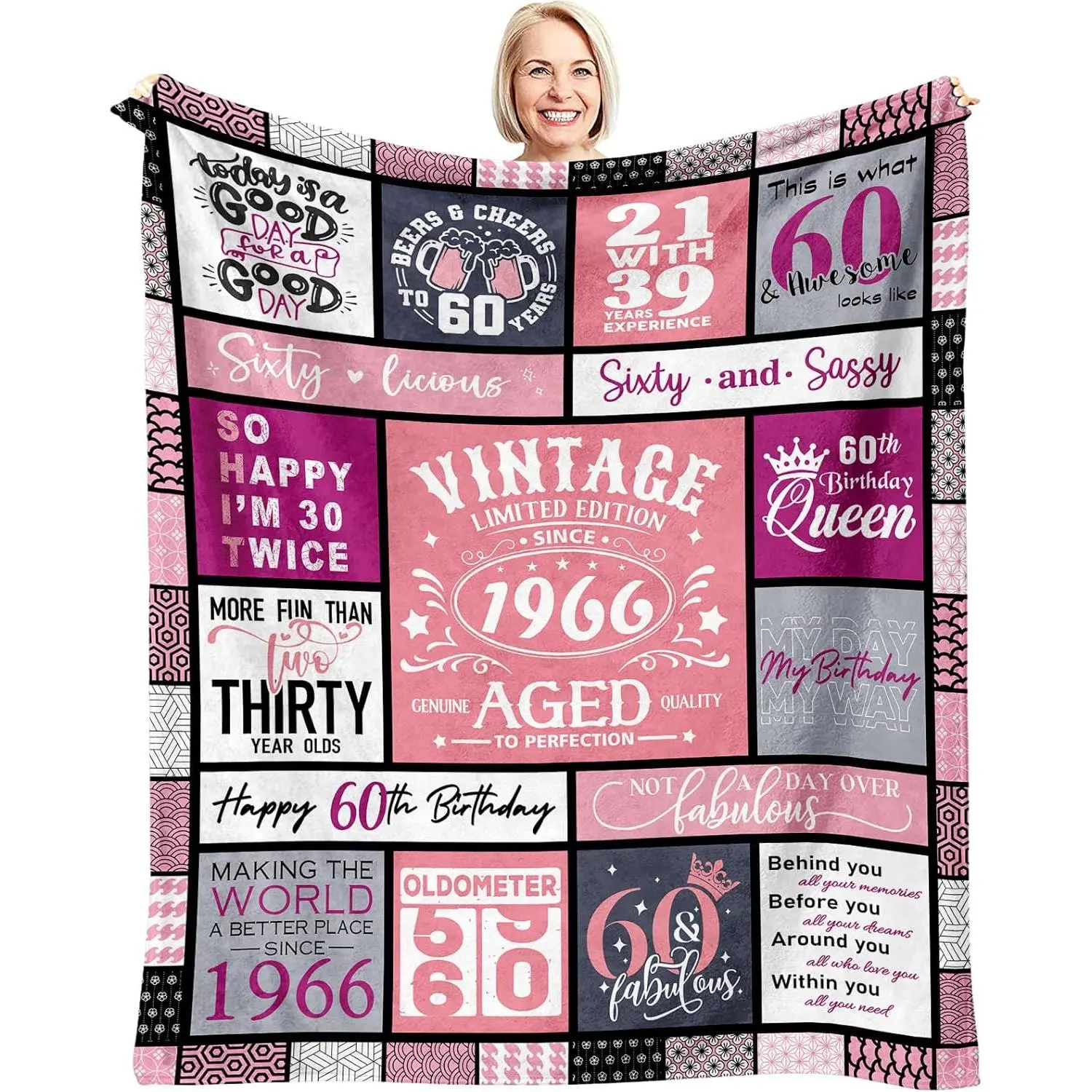 60th Birthday Gifts for Women, Gifts for 60th Birthday Women, 60 Year Old Birthday Gift for Woman, Birthday's Gift for 60 Year Old Woman, Happy 1966 Bday Decorations Ideas Throw Blanket 60"x50"