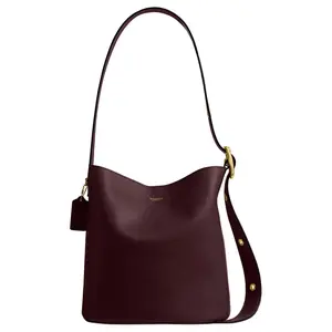 COACH Bleecker 28 Monogram Bucket Bag for Women – Mixed-Material Crossbody Shoulder Bag in Burgundy