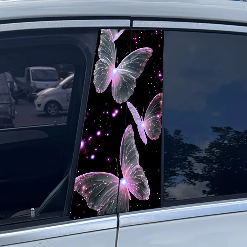 Set of 2 Translucent Pink Butterfly Stickers for Car B-Pillar; Set of 2pcs - Waterproof and Scratch-Resistant Protective Film for Car B-Pillar, Suitable for All Car Models - Automotive Accessories and Holiday Decoration for All