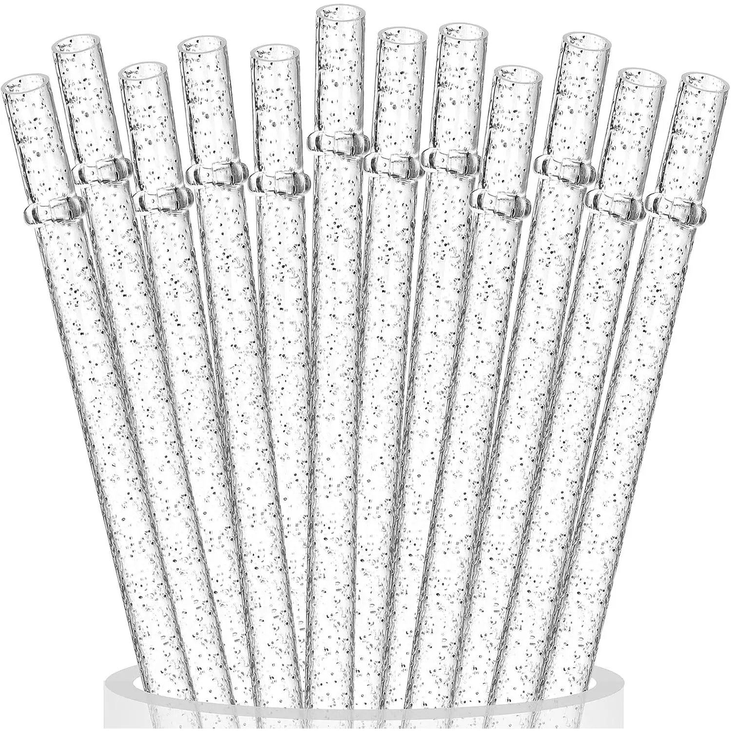 12-Pack  Glitter Straws, 13 in Extra Long Hard Plastic Clear Tumbler Straws for   40 oz Tumbler, 1 Gallon Jug, 64/32 oz Tall Bottles,  with Brush
