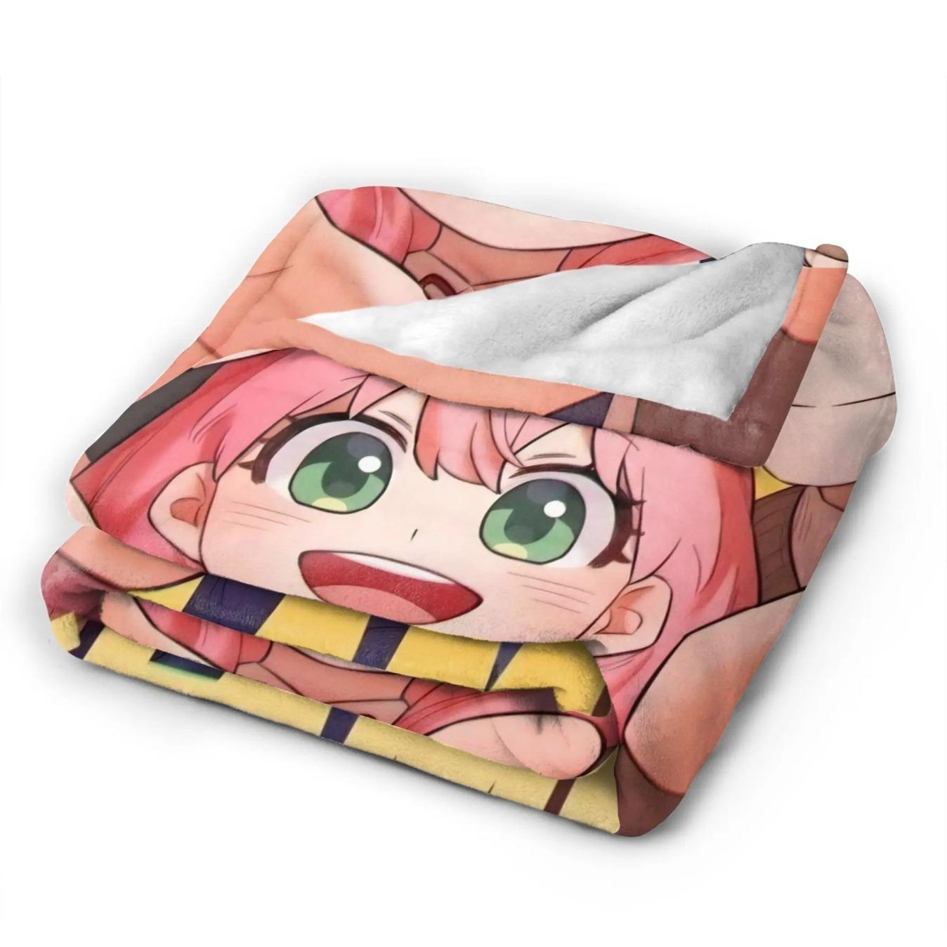 Spy x Family Anya Forger Flannel Blanket Soft Anime Throw Blanket Cozy Bed Sofa Travel Office Streetwear Style Warm Bedspread Gift for Fans