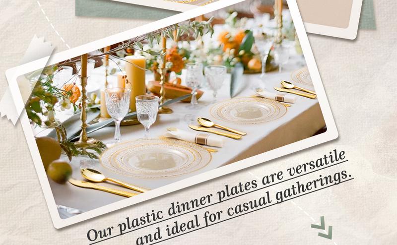 Clear Plastic Plates with Gold Trim 350PCS Disposable Dinnerware Set for 50 Guests Includes 100 Plates 50 Pre Rolled Napkins Gold Silverware & 50 Cups Perfect for Party Wedding