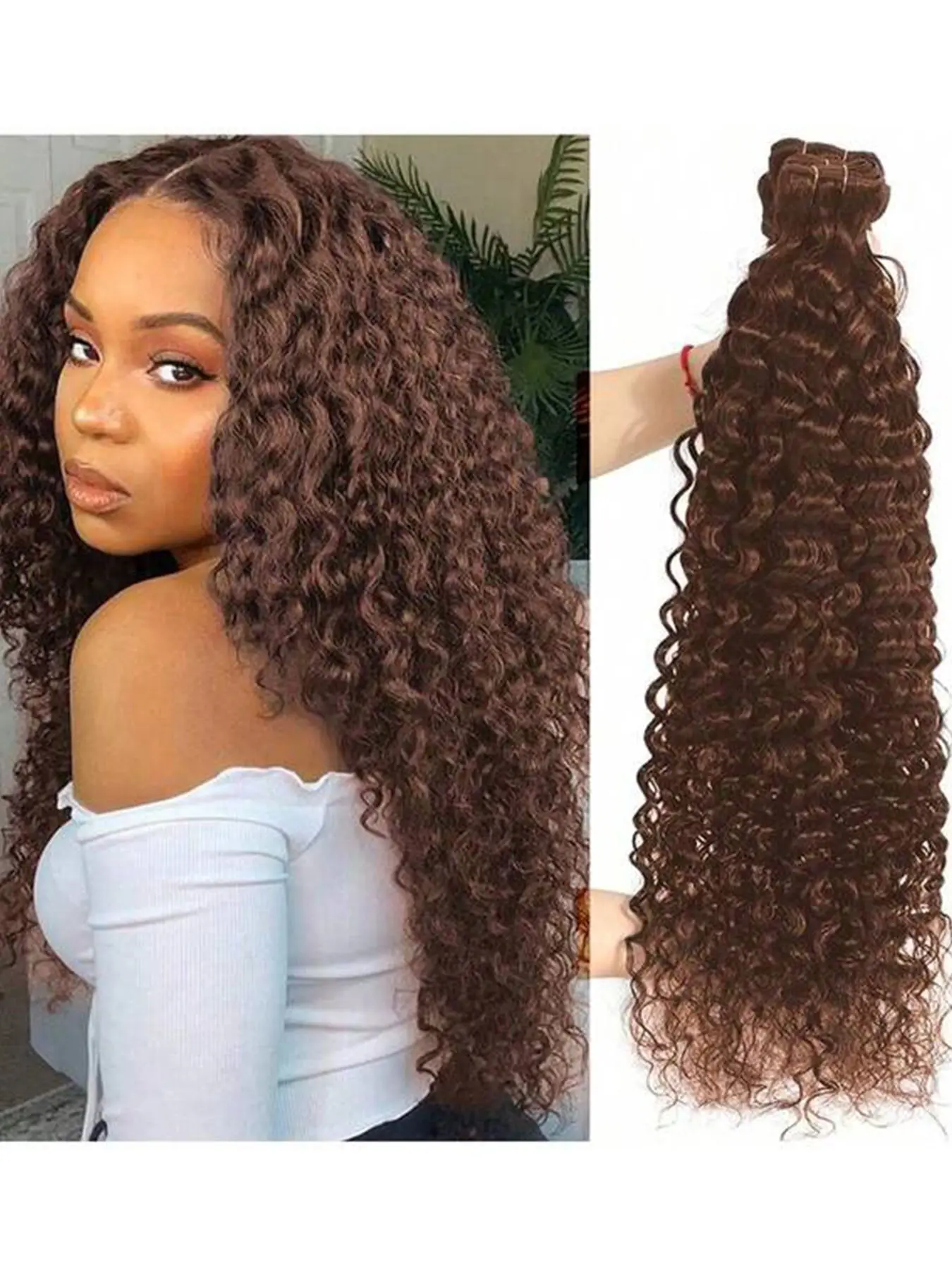#4 Chocolate Brown Water Wave Curly 14-30 Inch Glueless Water Curly Human Hair Bundle Water Curly Wave Brazilian Virgin Raw Hair Sew-In 1 Bundle For Women Brazilian Hair Extension