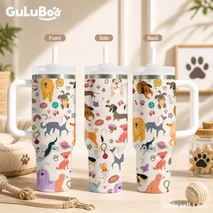 Colorful Dog Doodle Backgrounds Vacuum Flasks 40oz Stainless Steel Tumbler with Handle & Straw – Vacuum Insulated Travel Mug, Keeps Drinks Cold Up to 24H, Leak-Resistant Cup for Iced Coffee, Water, Gym, Office & Travel