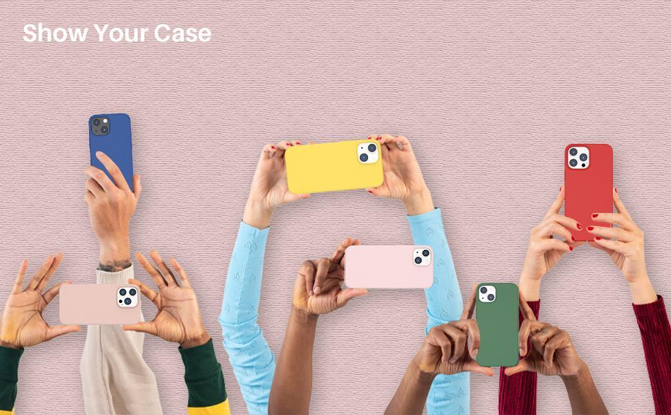 Compatible with iPhone 13 Case 6.1, Slim Liquid Silicone 3 Layers Full Covered Soft Gel Rubber Phone Case Protective Cover 6.1 Inch-Chalk Pink