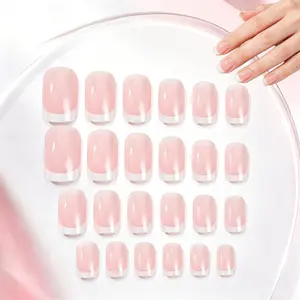 White Gradient Press On Nails 24Pcs – Glossy Natural Finish, Easy Apply, Comfortable & Durable French Tip Skin Tone Series Starter Kit for DIY Nail Art, Daily, Business & Elegant Occasions, Cosmetics Tips, Polish Gel Extension Nailcare