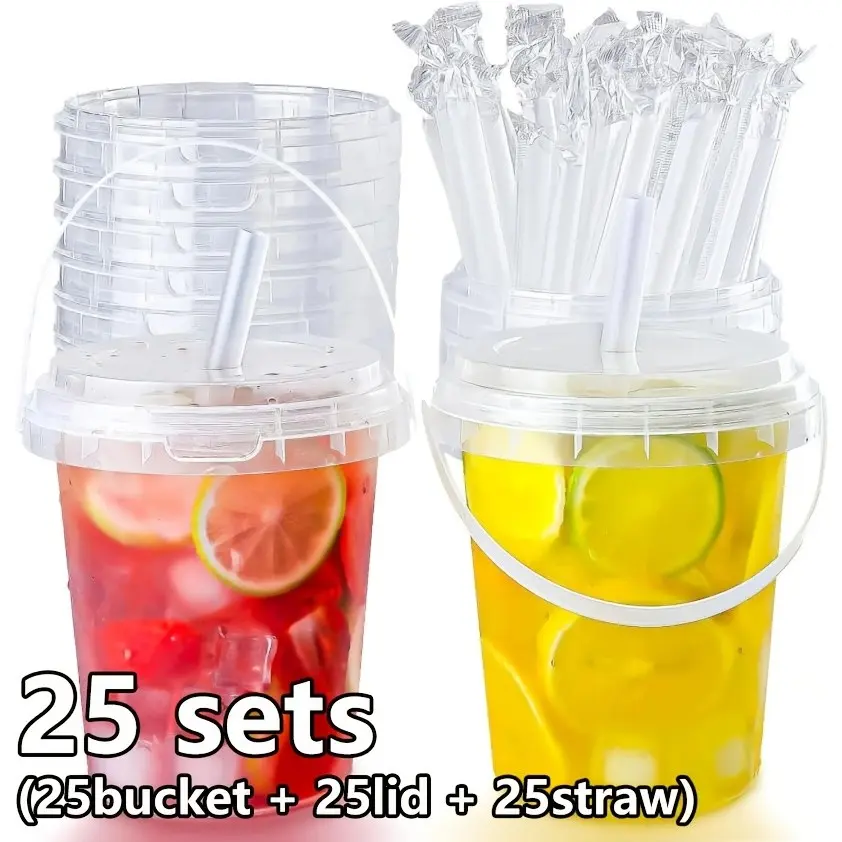 25 Sets 34oz Plastic Cups with Lids and Straws, Clear Cups, Reusable/disposable, Transparent Cups for Fruit Salad, Cold Hot Drinks, Parties, Beach Events