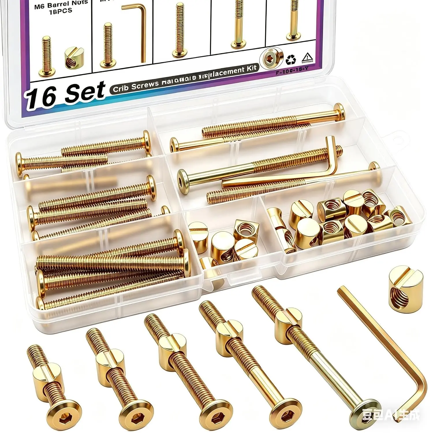 Screws M6x40mm/ 50mm/60mm/70mm/80mm 16 Set  Bed  Screws Hardware  Kit,Bed Frame ,   Hex Socket Cap Screws and Barrel Nuts/Wrenches for Beds Furniture