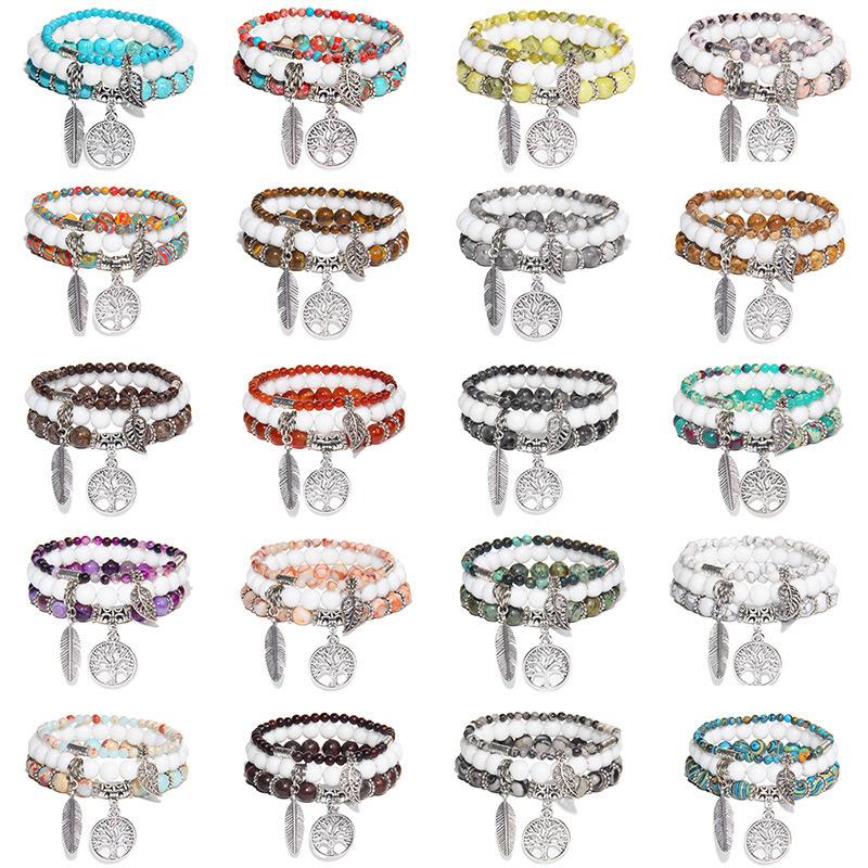Bohemian style personalized bracelet for women with natural beads, turquoise, and tree of life pendant combination bracelet for women