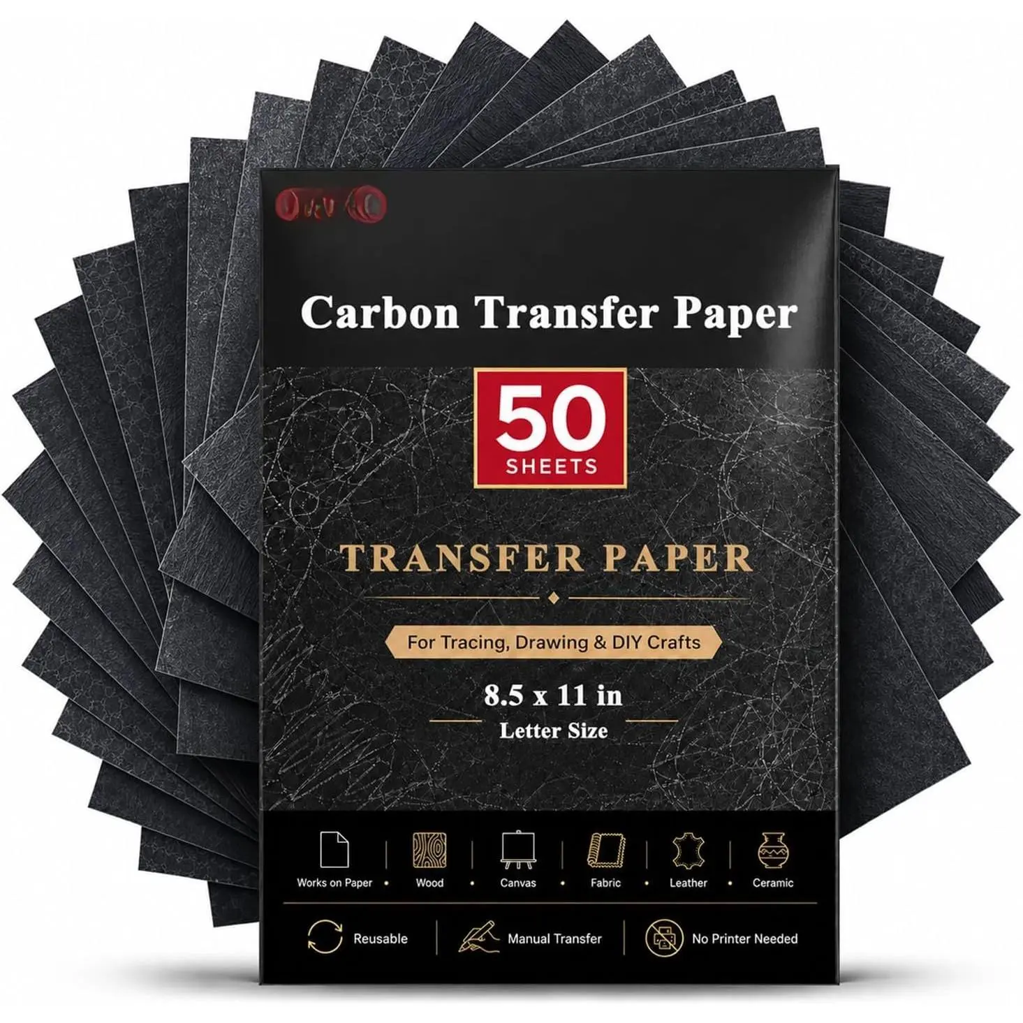 Carbon Paper for Tracing, Black Graphite Paper for Drawing, 50 Sheets | Black Graphite Transfer Paper for Drawing, Carbon Paper 8.5 x 11 Letter Size for , Canvas, Paper & Light Fabric Tracing