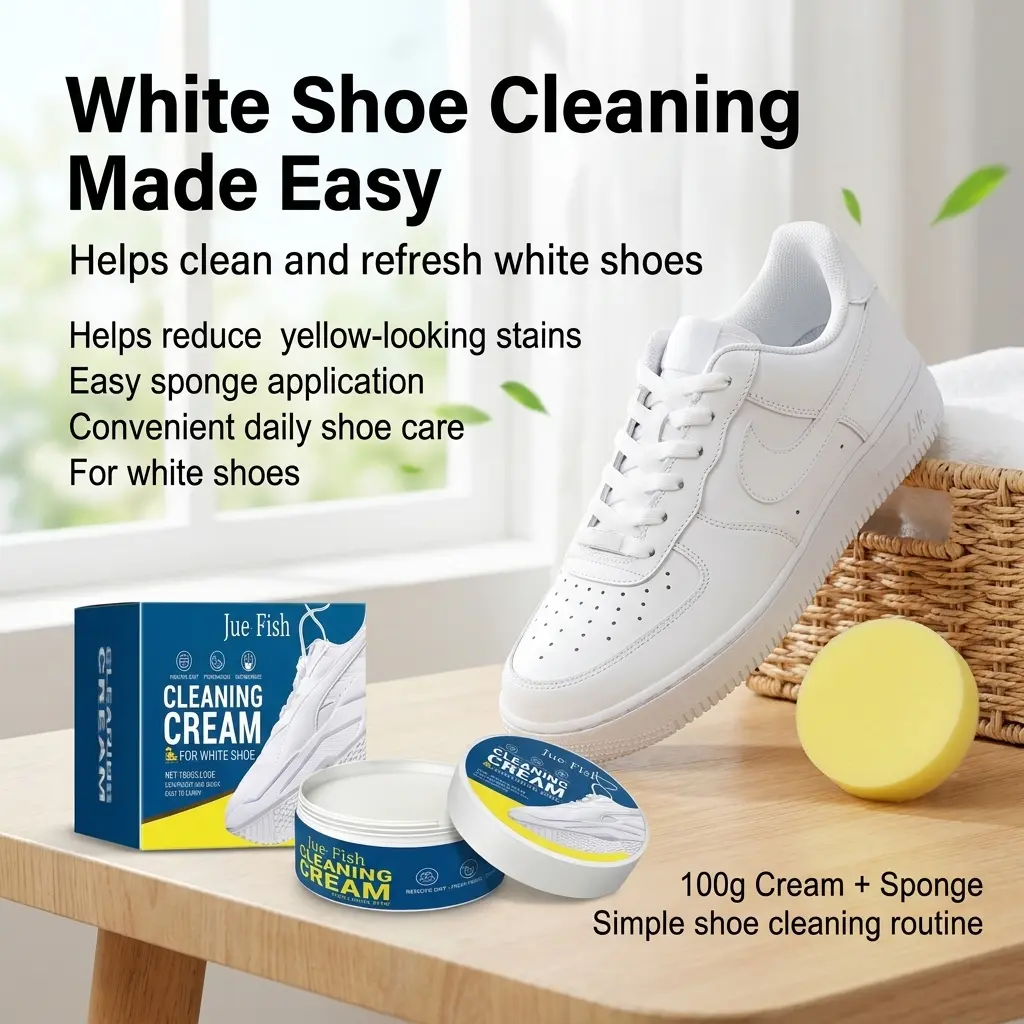 White Shoe Cleaner Cream, No-Rinse Sneaker Cleaning Paste for White Shoes, Canvas Shoes, Rubber Soles, Sports Shoes, Surface Stains, Dirt, Grime, Scuff Marks, Shoe Care, Multi-Purpose Shoe Cleaner and Daily Sneaker Maintenance Use