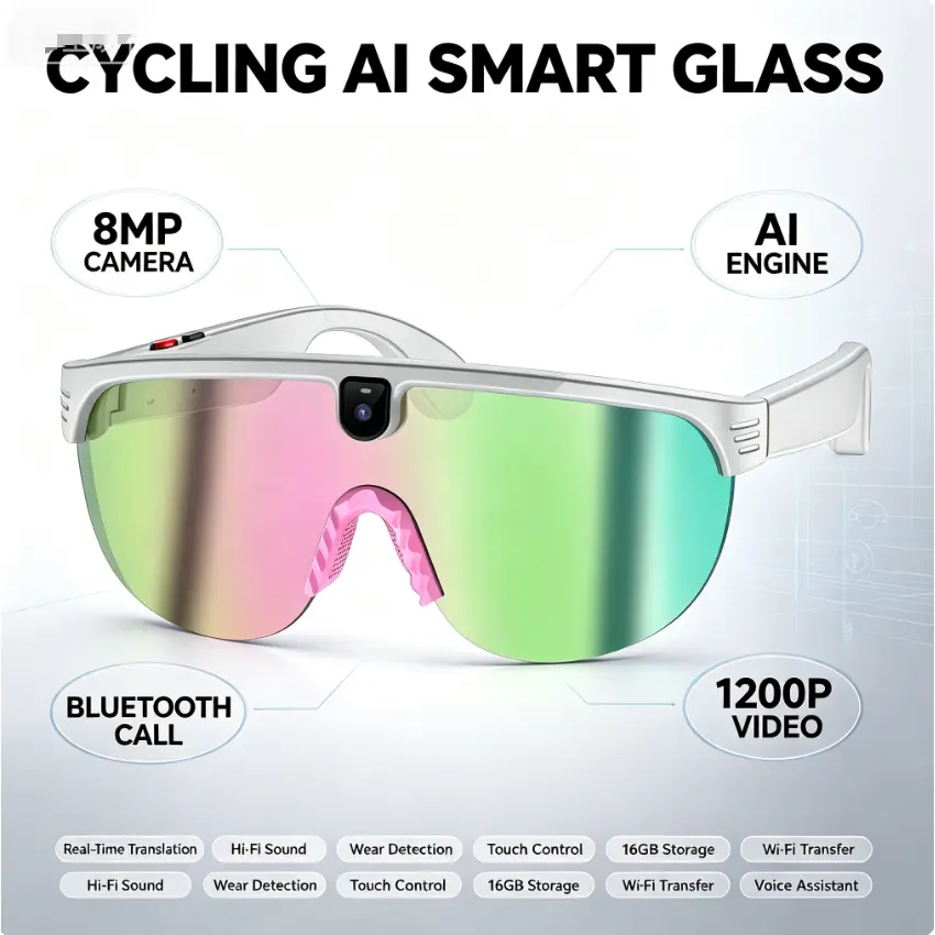 2026 AI Smart Glasses, Cycling Protective Bluetooth Sunglasses with AI Voice Control, Hands-Free Calling, Photo & Video Capture, Anti Blue Light UV400 Polarized Sports Lens, Ideal Eyewear for Cycling, Driving, Hiking and Outdoor Sports Camera Wearable Wir