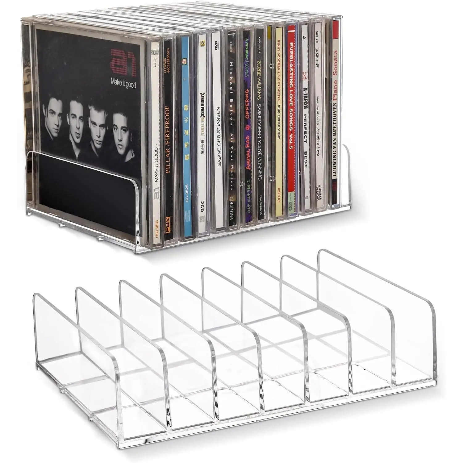 Clear  CD Holder 2 Pack - CD Storage Rack DVD Organizer Stand Holds 28 Jewel Cases, CD Display Shelf for Media Organization, Versatile Desktop Storage for  Collection
