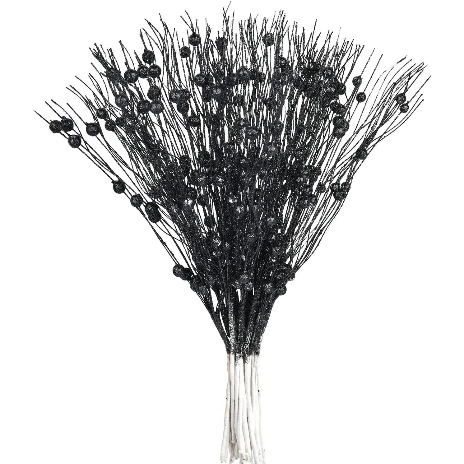 22-Pack Shiny Silk Berry Stems, 16.5in Black Christmas Steel Picks for Festival Crafts & Holiday Decorations, Holly