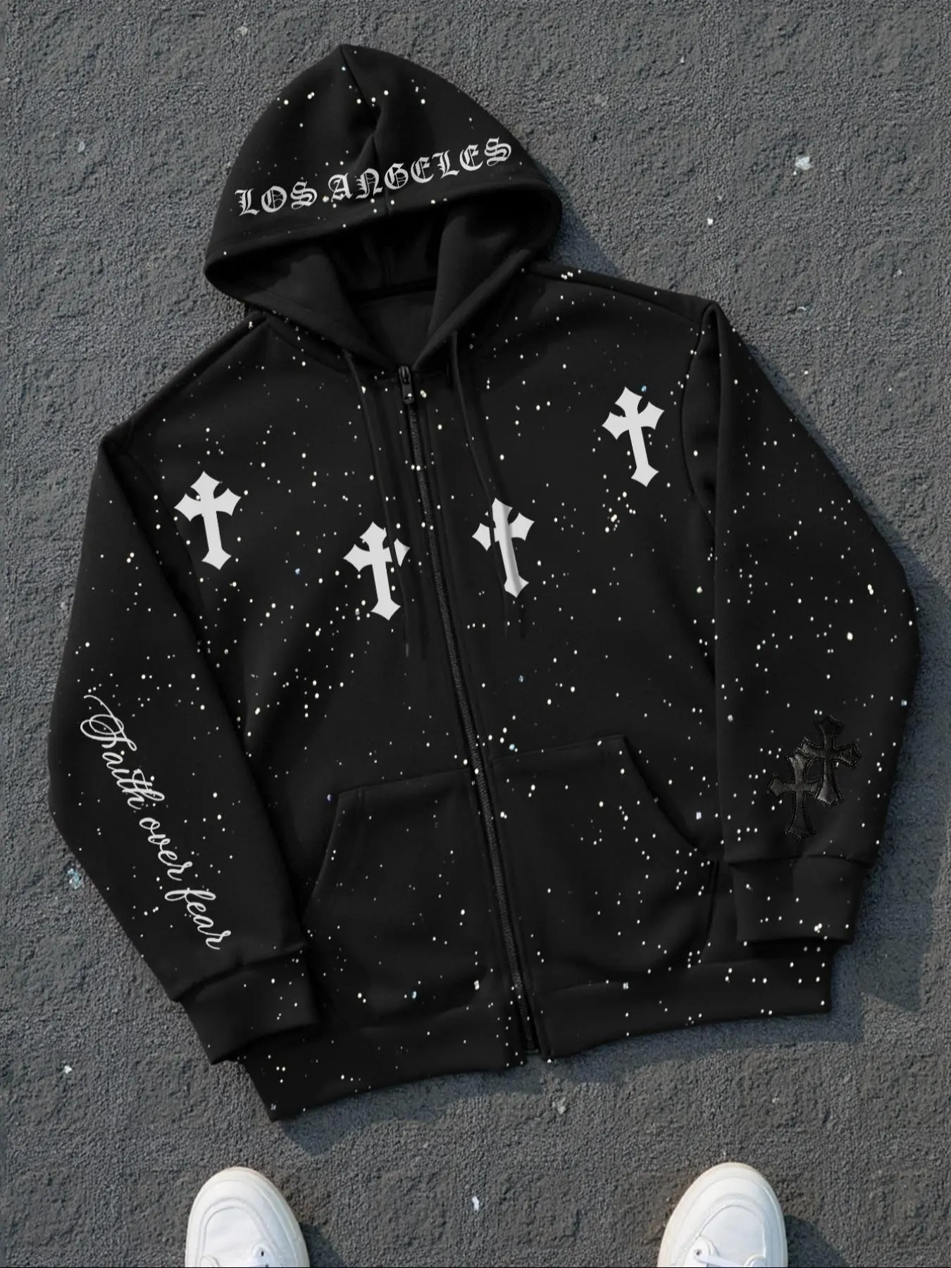 Men's Zipper Hoodie for Fall Winter, Starry Print Pullover, Vintage Street Style, Casual Long Sleeve Sweatshirt, Daily Wear