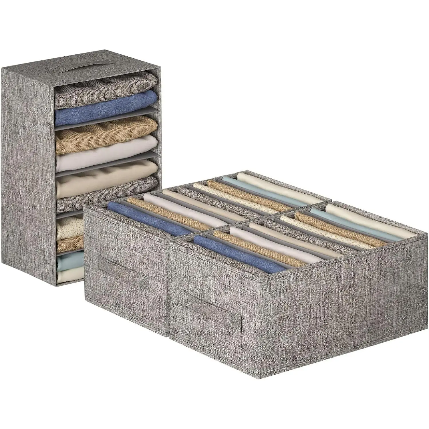 5-Grid Wardrobe Clothes Organizer for Jeans, Stackable Drawers, Gray | Sort pants, sweaters & tees; Oxford fabric, support board and handles keep clothes neat protected and easy to access.