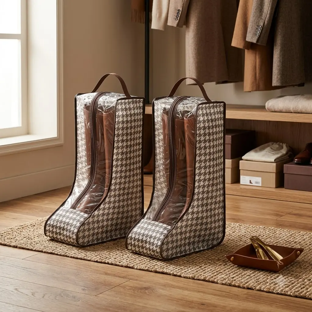 2 Pack Boot Storage Bags for Travel, Breathable Dustproof Boot Bags with Clear Window & Handle, Foldable Tall Boot Organizer for Cowboy, Leather, Snow, Riding & Hiking Boots