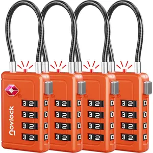 Luggage Locks TSA Approved with Inspection Indicator and Resettable 4-Digit, Easy-to-Read Combination, TSA Locks for Luggage, Suitcases, Backpacks & Travel Bags, Orange, 4-Pack