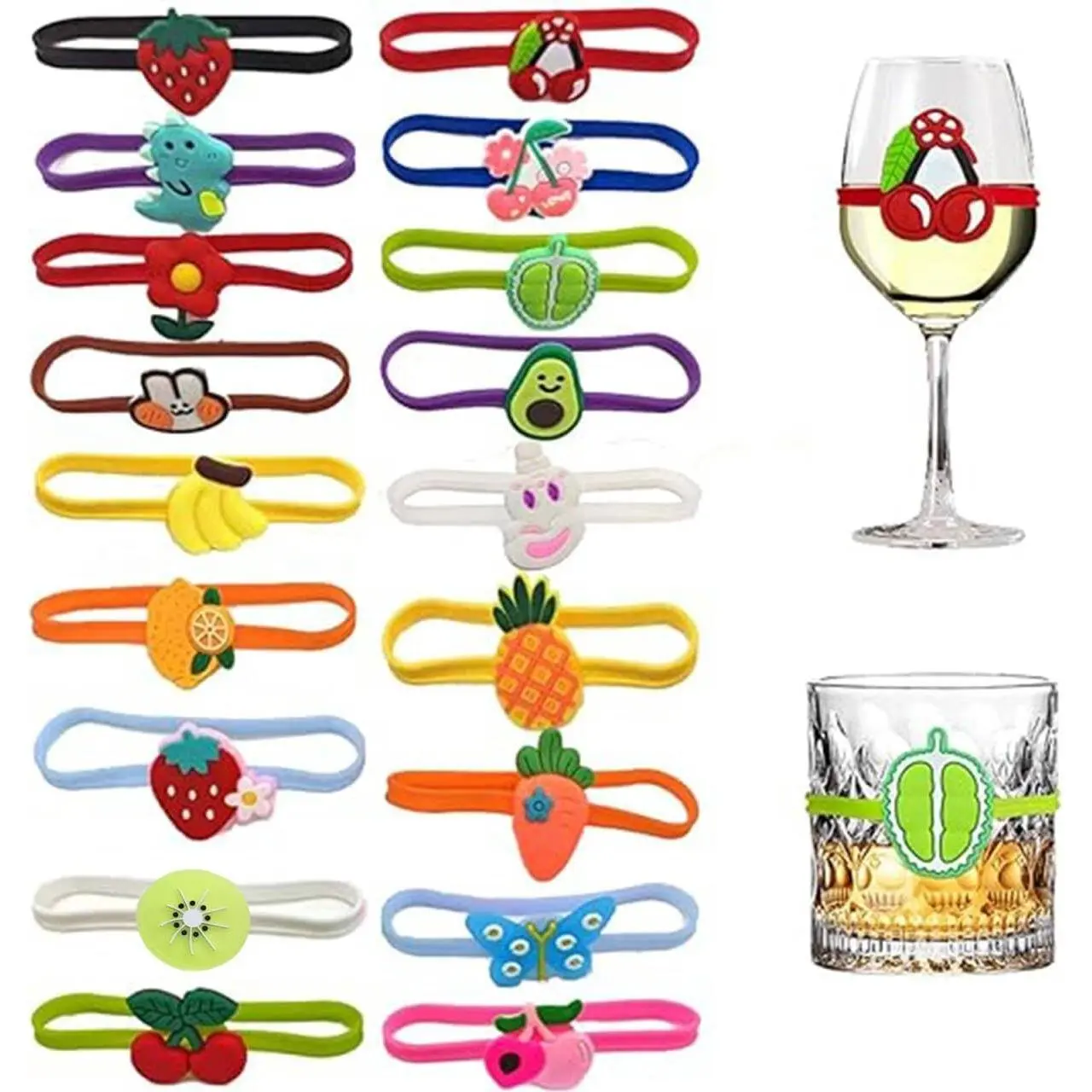 18Pcs Wine Glass Markers, Silicone Drink Markers Funny For Wine Glasses, Glass Cup Wine Glass Bottle Strip Tag Marker, Suitable for Bottle Identification for Parties Or Families