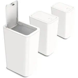 3 Pack 10L / 2.6 Gallon Small Trash Can with Lid, Bathroom Garbage Can with Pop-Up Lid, Waste Basket for Bathroom, Kitchen, Bedroom, Powder Room, Craft Room, Office, College (Off White)