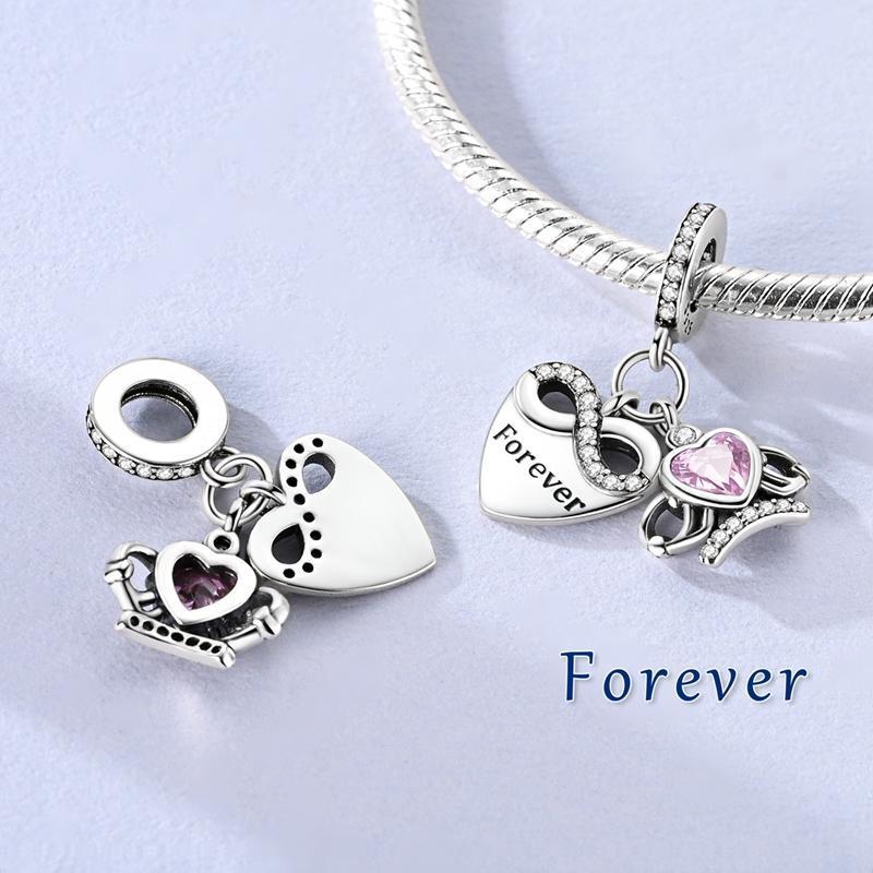 Pink series Charms Plata De Ley 925 Original Heart Pet Cat Dog Bow Handbag luggage Charm Beads Fits Bracelet DIY Jewelry Making