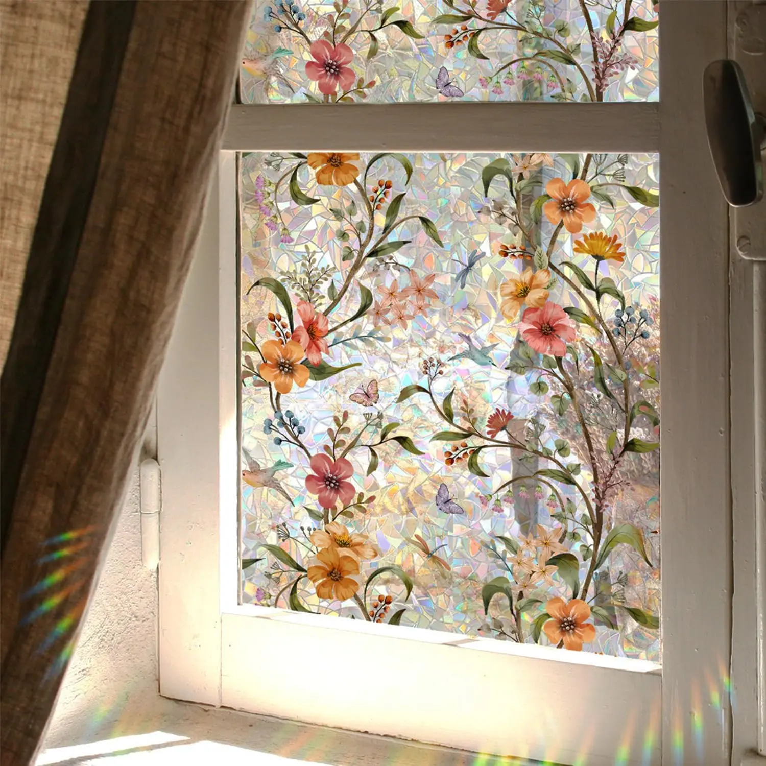 Stained Glass Window Film,Window Privacy Films,Rainbow Glass Decals Stickers Home Anti UV17.7" x 43.3"
