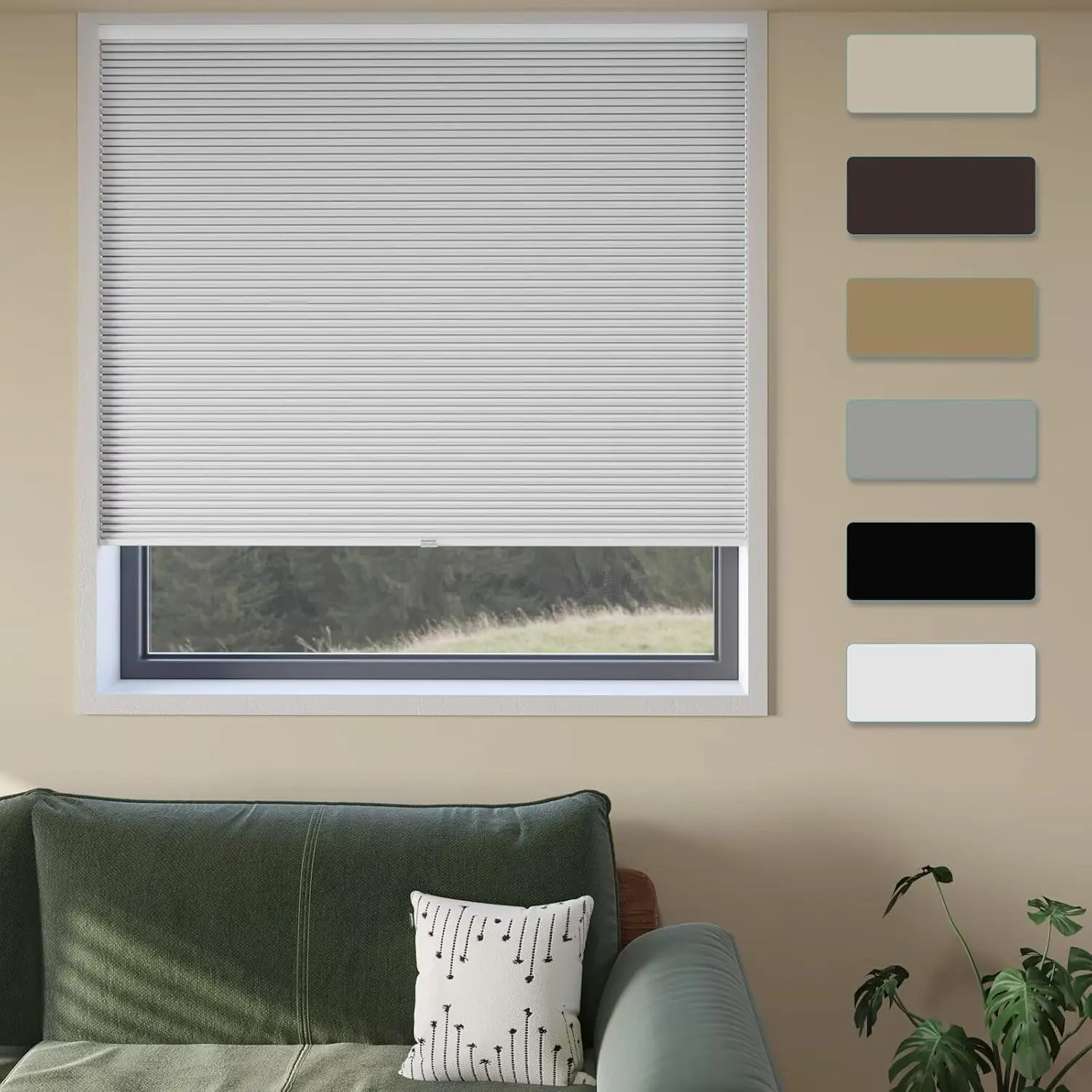 Cordless Cellular Blackout Window Shades 35" W x 72" H White Room Darkening Blinds for Bedroom Bathroom Kitchen Living Room No Tools No Drill