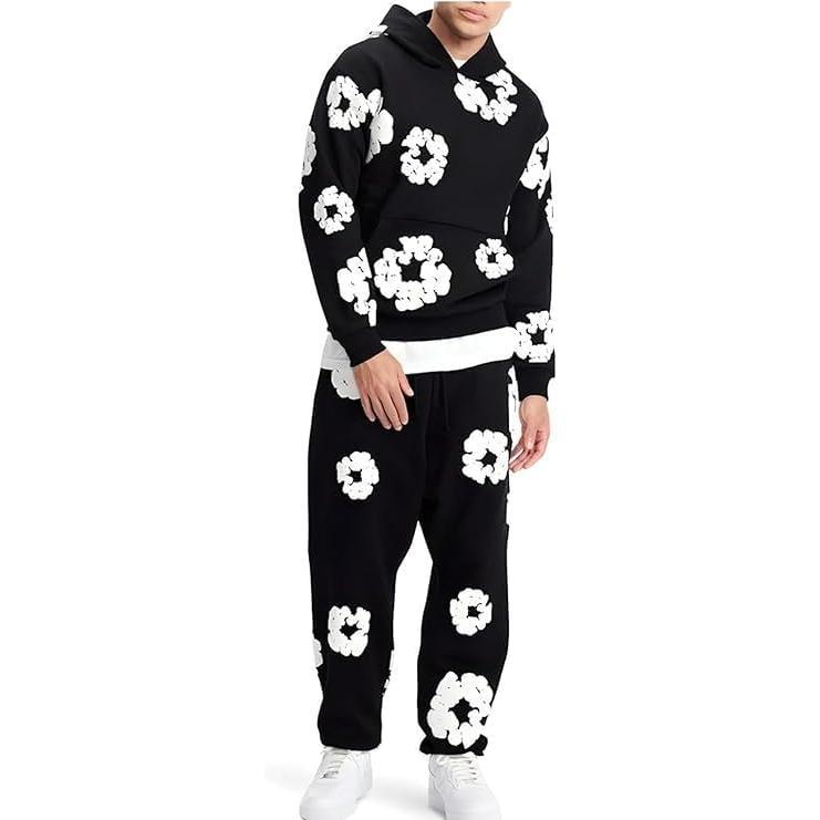 Hooded Sports Tracksuit Unisex 2-Piece Running Set Long Sleeve Hoodie Sweatpants Set Hug Kapok Loose Jeans Denim Tears Hoodie Women's Clothing 2-Piece Set Women july casual