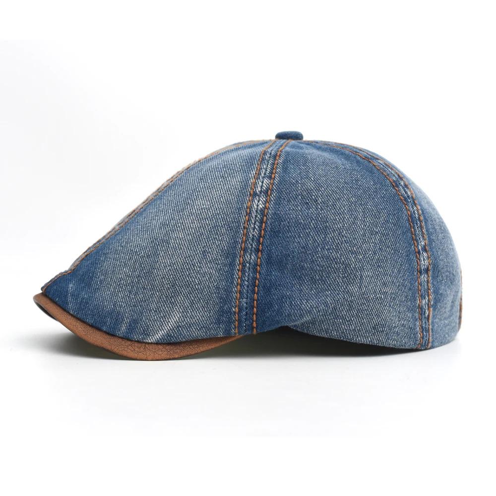 Denim Beret Hat Washed Vintage Peaked Cap Adjustable Cotton Newsboy Cap Casual Hats Flat Cap
