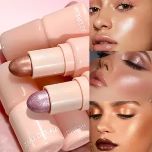 JUJU DREAM Multi-Use Shimmer Highlighter Stick, 3 Shades Silky Cream Glow Highlight, Moon White / Pale Purple Glitter / Champagne Gold Shades, Creamy Blendable Long Lasting Illuminator, Can Apply On Cheekbones Nose Eyes Collarbone