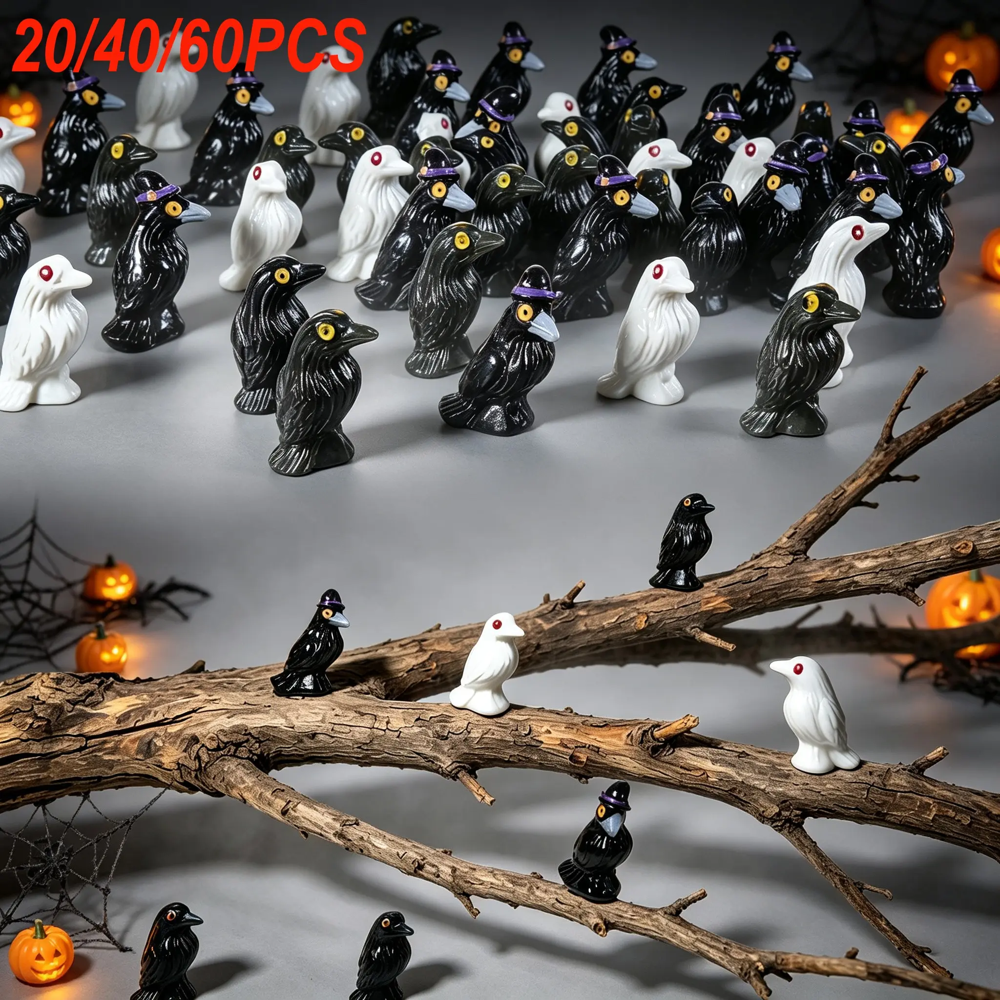 Micro Raven Resin Figurines, Creative Spooky Halloween Decorations, Figure Decor, Perfect for Halloween Parties and Hide-And-Seek Games, Christmas Party Gifts