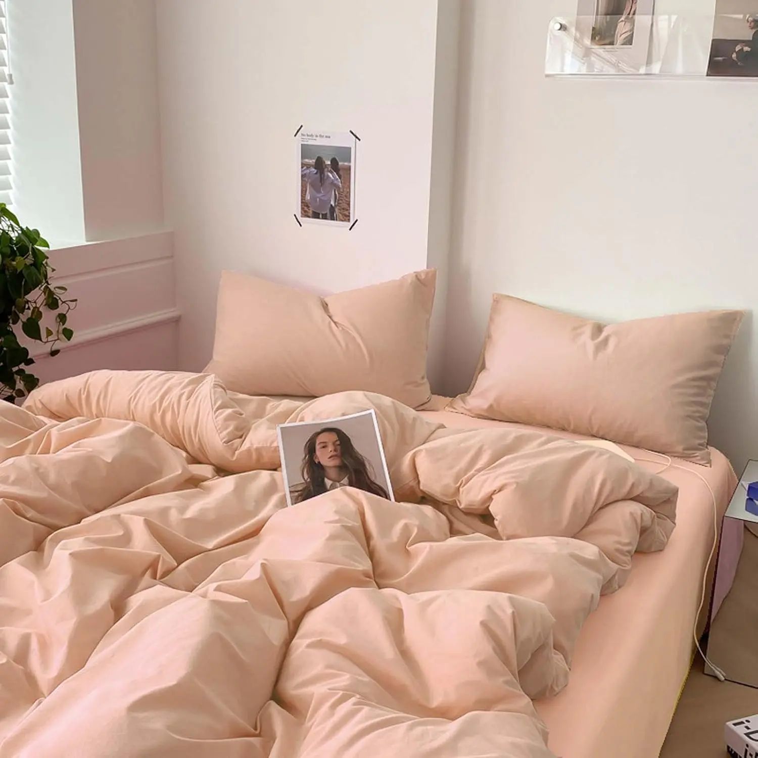 Peach Coral  Size Comforter Set, Soft Microfiber Down Alternative Duvet Insert, Modern  Neutral Spring Decor Bedding Sets Bed in a Bag for Women Men Teen, 90 x 90 inch 3 count