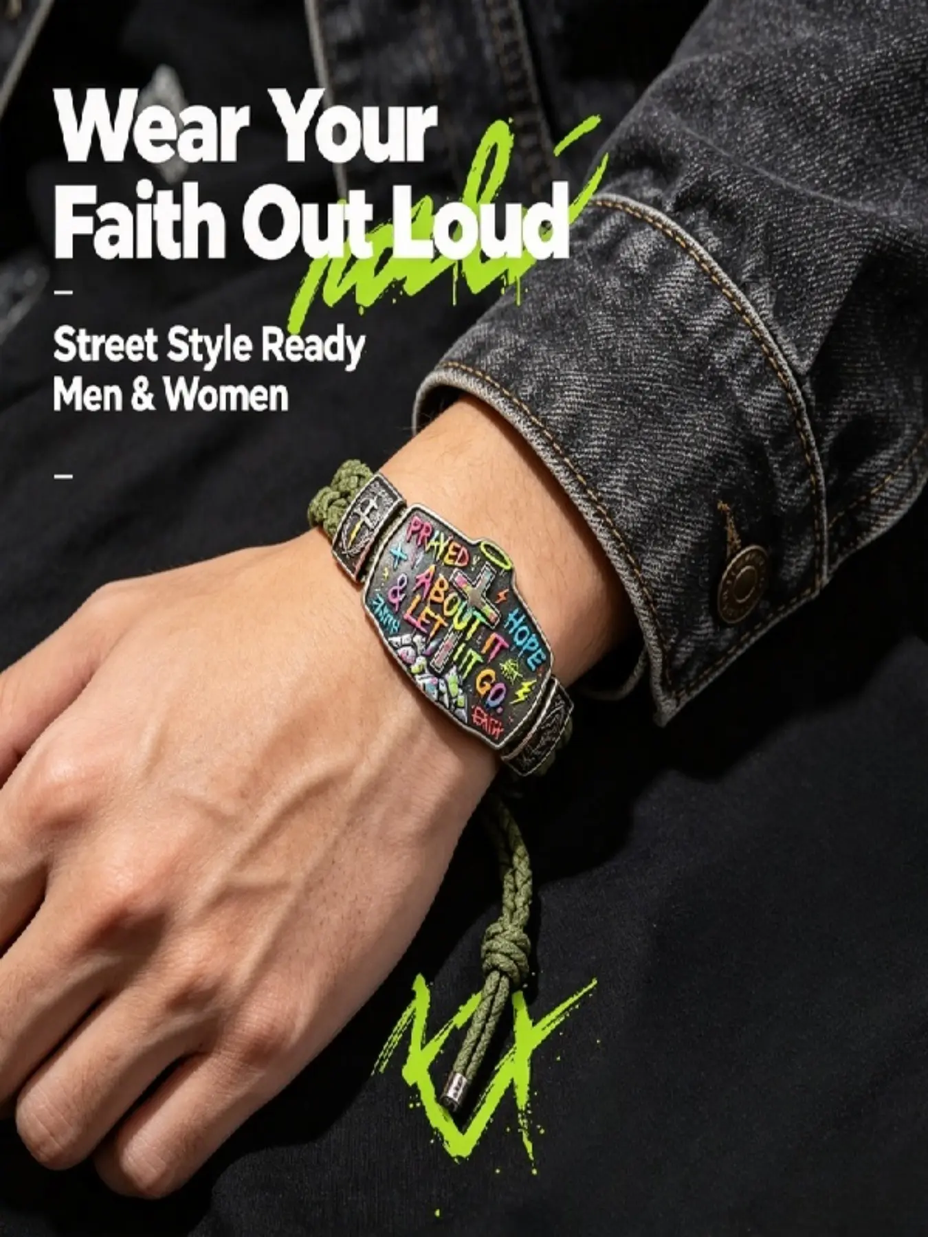 Christian Faith Braided Rope High Quality Bracelet, Inspirational Scripture Wristband, Prayed About It & Let It Go / Faith Over Fear Religious Jewelry Gift for Men & Women