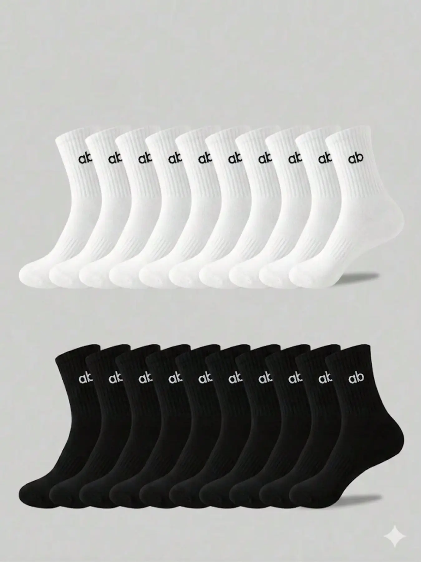 5/10/20 Pairs Letter ab Pattern Crew Socks, Unisex All-Season Casual Mid-Calf Athletic Sports Socks