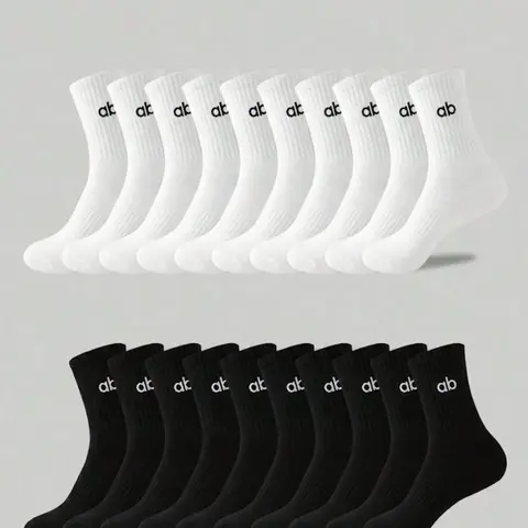 5/10/20 Pairs Letter ab Pattern Crew Socks, Unisex All-Season Casual Mid-Calf Athletic Sports Socks